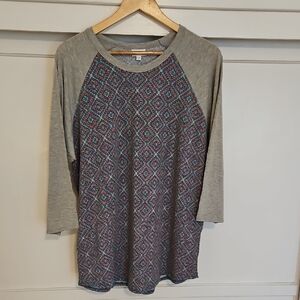 LuLaRoe Geometric Print 3/4 Sleeve Tee EUC